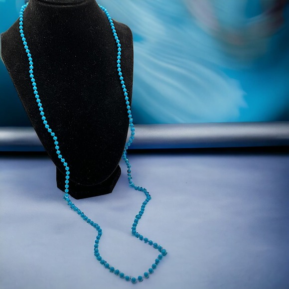 Vintage Turquoise Blue Mini Beaded 35.5 Inch Necklace! - Picture 1 of 5